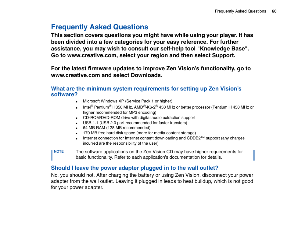 Frequently asked questions | CREATIVE Zen Vision Cell Phone User Manual | Page 60 / 68