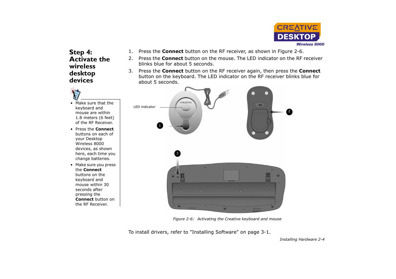 Step 4: activate the wireless desktop devices, Step 4: activate the wireless desktop devices -4 | CREATIVE Desktop Wireless 8000 User Manual | Page 20 / 37
