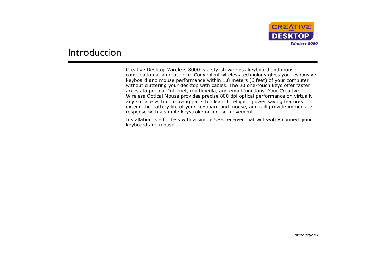 Introduction | CREATIVE Desktop Wireless 8000 User Manual | Page 7 / 37