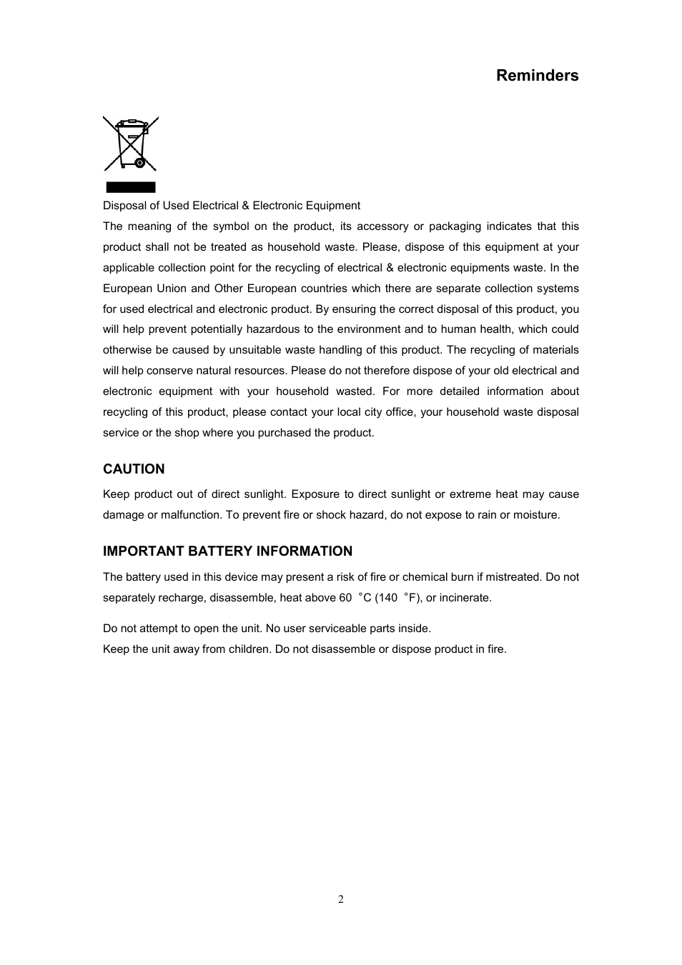 Reminders | CREATIVE DiVi CAM 525D 525D User Manual | Page 3 / 61