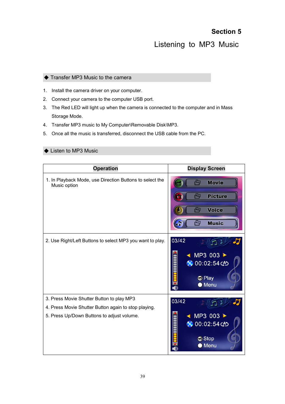 Listening to mp3 music | CREATIVE DiVi CAM 525D 525D User Manual | Page 40 / 61