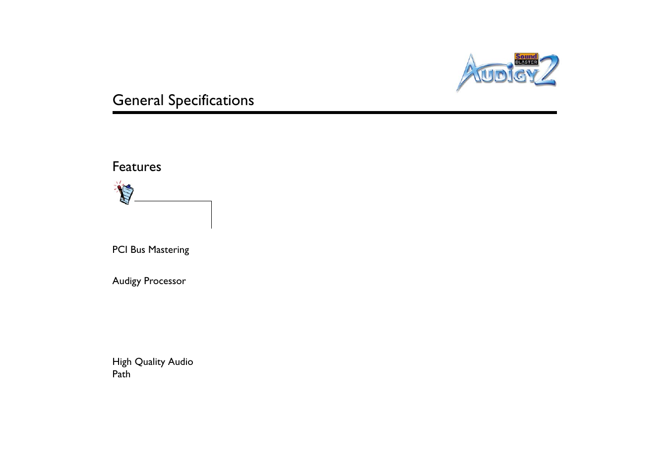 General specifications, Features | CREATIVE Sound Blaster Audigy 2 User Manual | Page 48 / 67