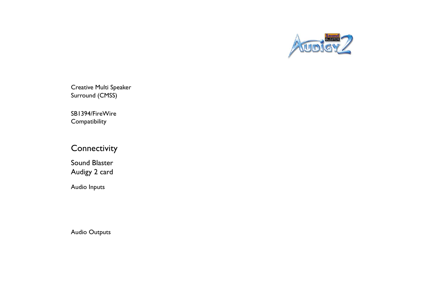 Connectivity, Sound blaster audigy 2 card | CREATIVE Sound Blaster Audigy 2 User Manual | Page 50 / 67