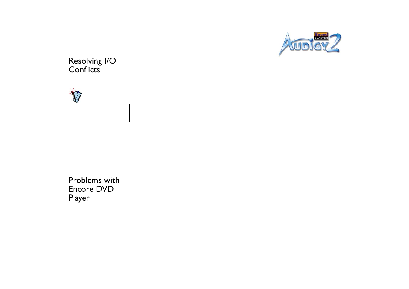 Resolving i/o conflicts, Problems with encore dvd player | CREATIVE Sound Blaster Audigy 2 User Manual | Page 63 / 67