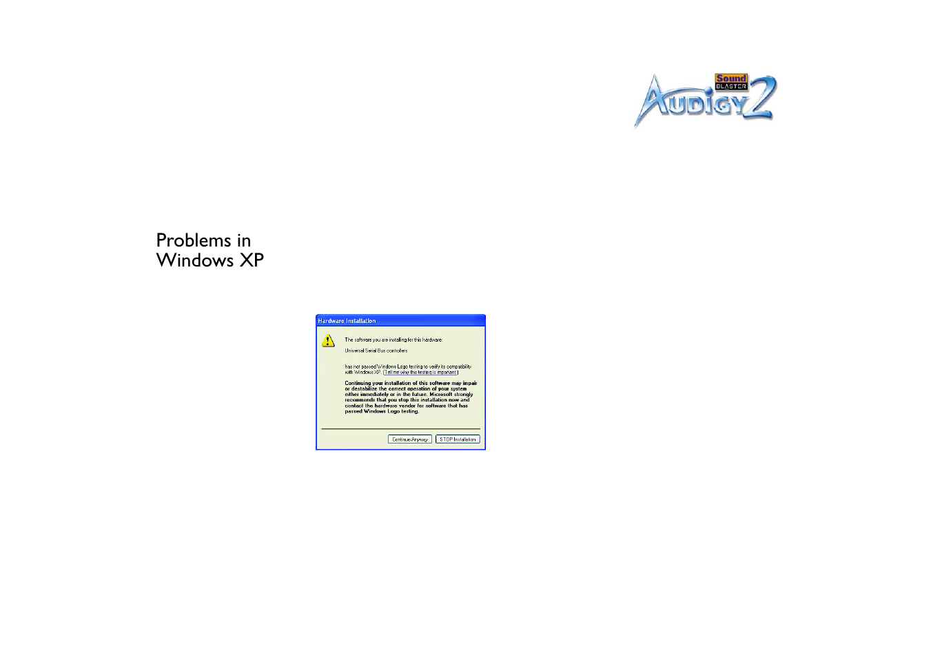 Problems in windows xp | CREATIVE Sound Blaster Audigy 2 User Manual | Page 65 / 67