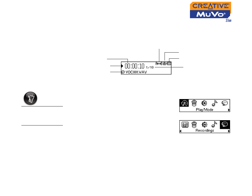 Playing recordings, Playing recordings -18 | CREATIVE MuVo Slim User Manual | Page 52 / 75