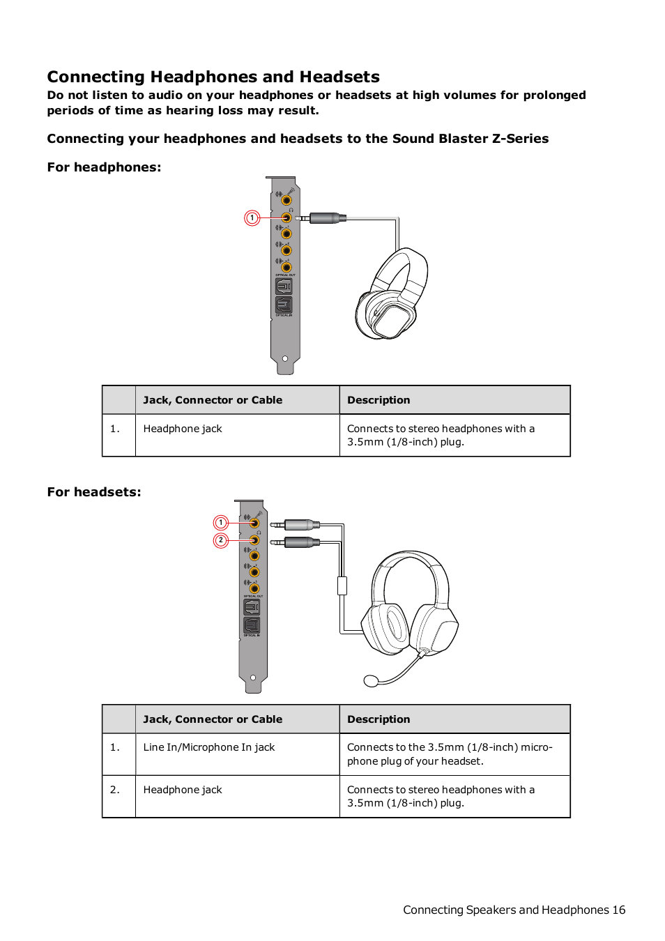 Connecting headphones and headsets | CREATIVE Sound Blaster Z SB1500 User Manual | Page 17 / 49