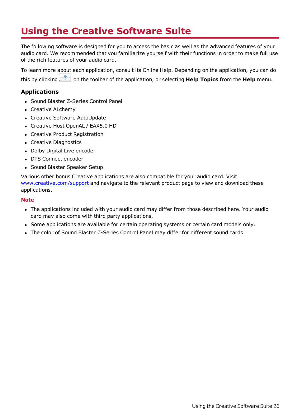 Using the creative software suite | CREATIVE Sound Blaster Z SB1500 User Manual | Page 27 / 49