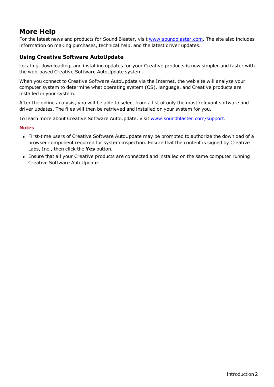 More help, Using creative software autoupdate | CREATIVE Sound Blaster Z SB1500 User Manual | Page 3 / 49