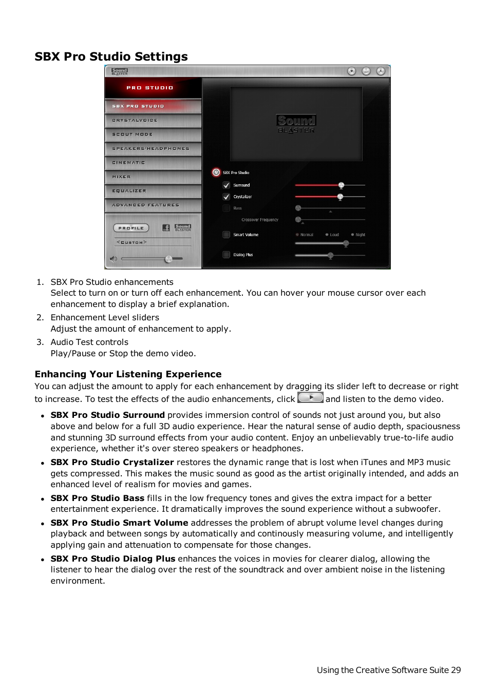 Sbx pro studio settings | CREATIVE Sound Blaster Z SB1500 User Manual | Page 30 / 49