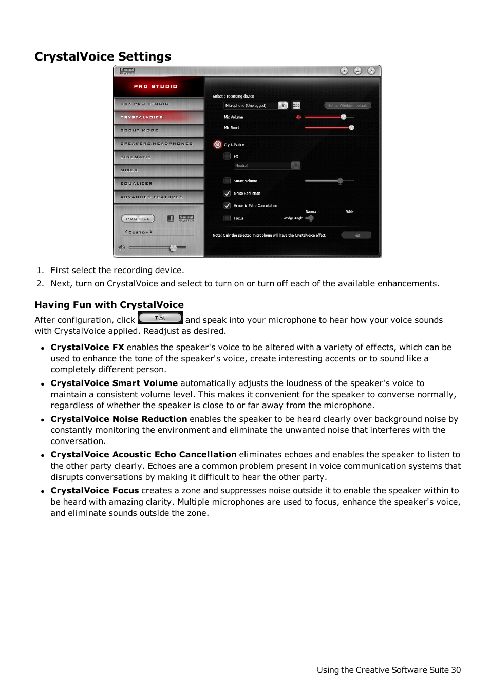 Crystalvoice settings | CREATIVE Sound Blaster Z SB1500 User Manual | Page 31 / 49