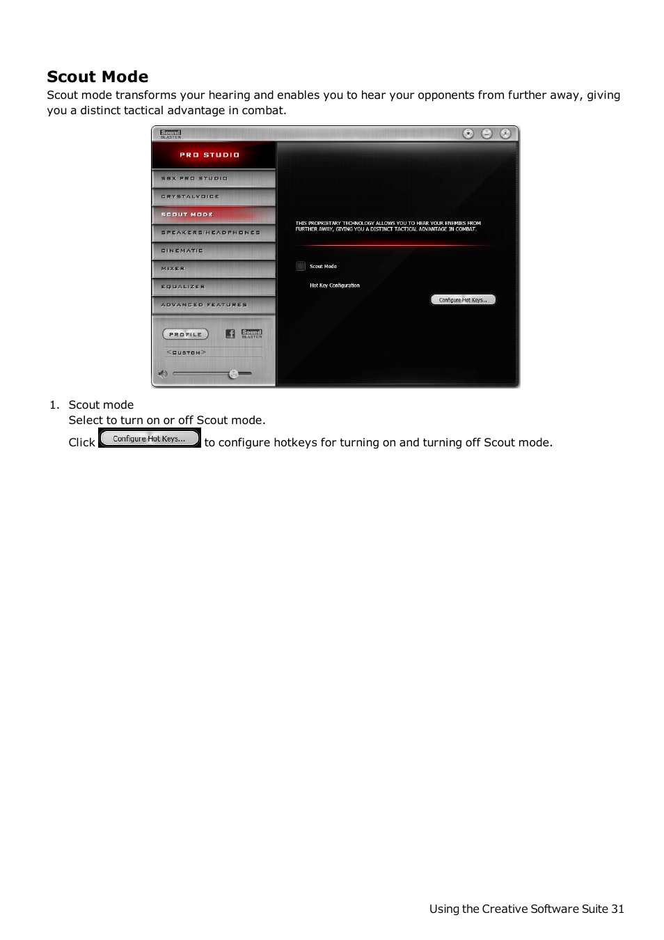Scout mode | CREATIVE Sound Blaster Z SB1500 User Manual | Page 32 / 49