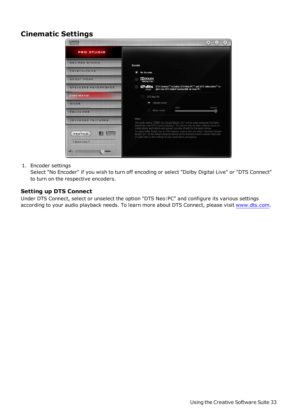 Cinematic settings | CREATIVE Sound Blaster Z SB1500 User Manual | Page 34 / 49