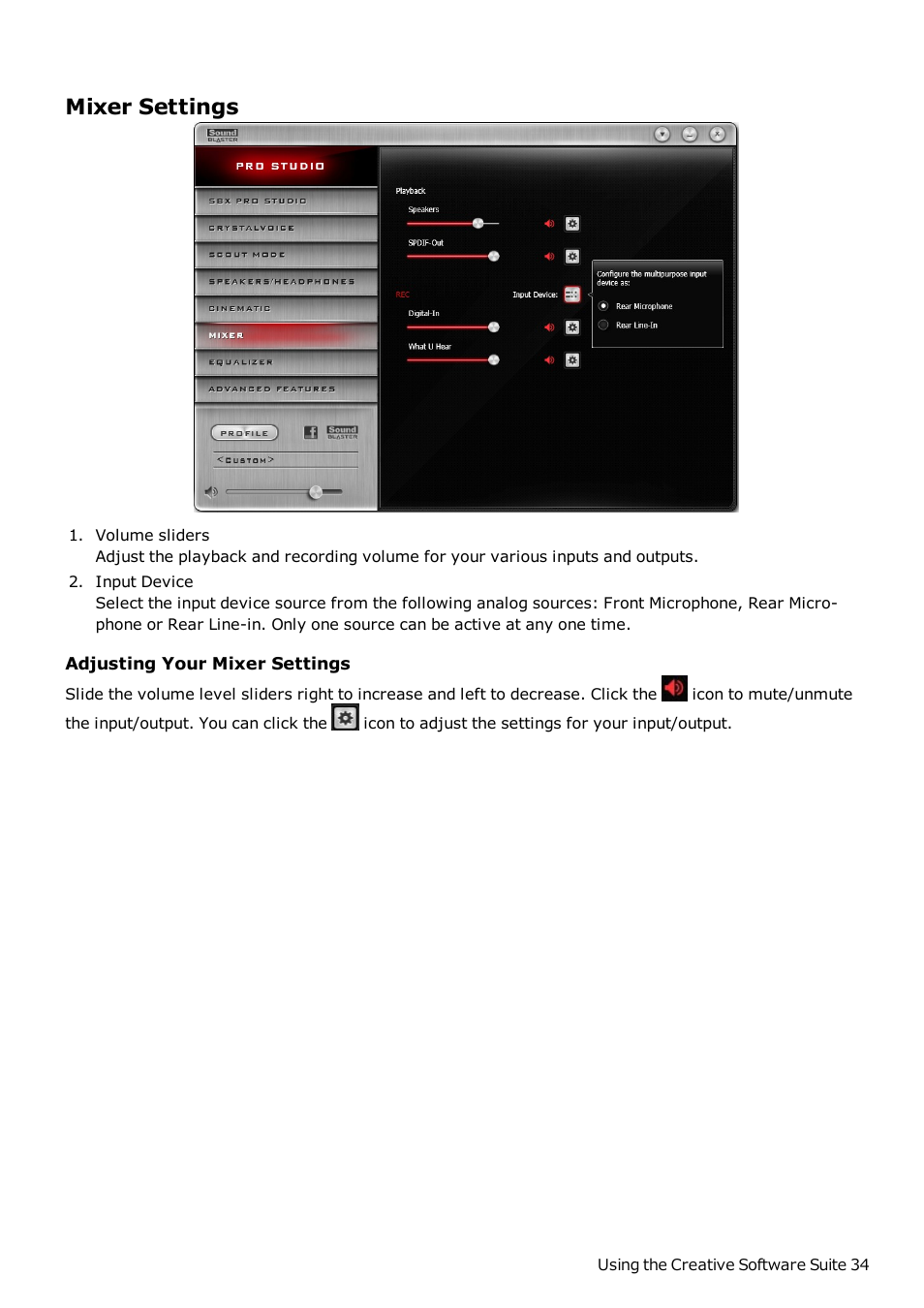 Mixer settings | CREATIVE Sound Blaster Z SB1500 User Manual | Page 35 / 49
