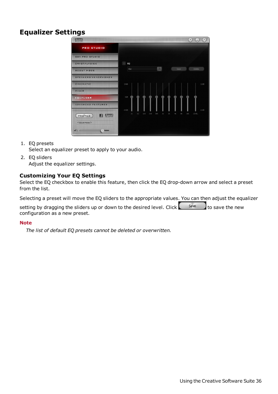 Equalizer settings | CREATIVE Sound Blaster Z SB1500 User Manual | Page 37 / 49