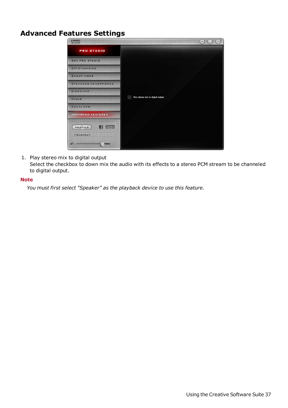 Advanced features settings | CREATIVE Sound Blaster Z SB1500 User Manual | Page 38 / 49