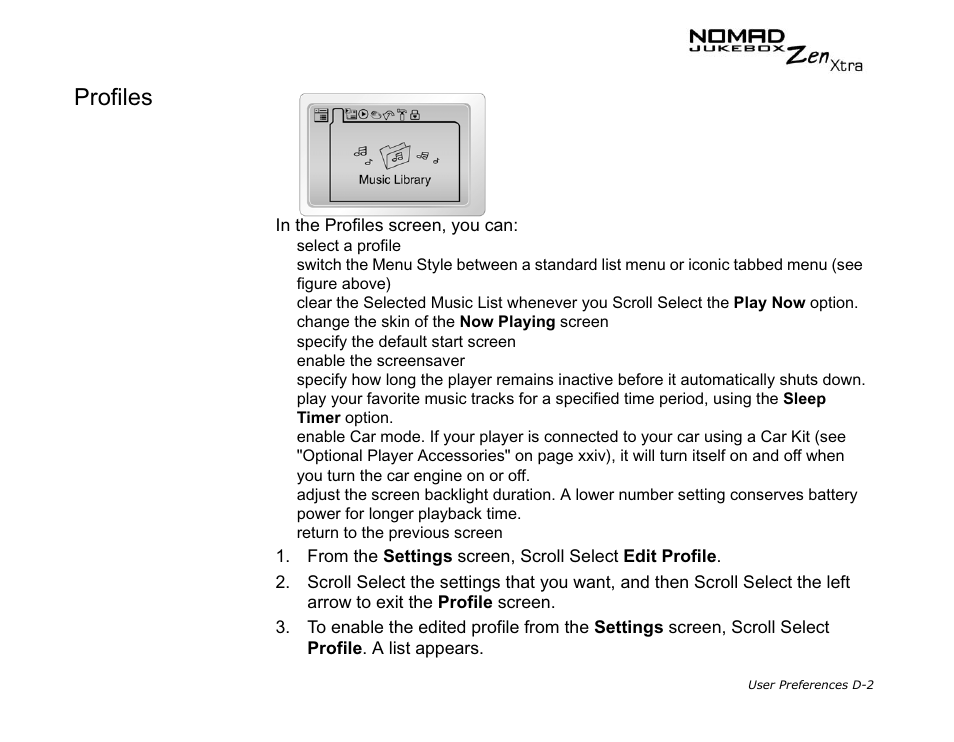 Profiles | CREATIVE NOMAD Zen XTRA User Manual | Page 100 / 106