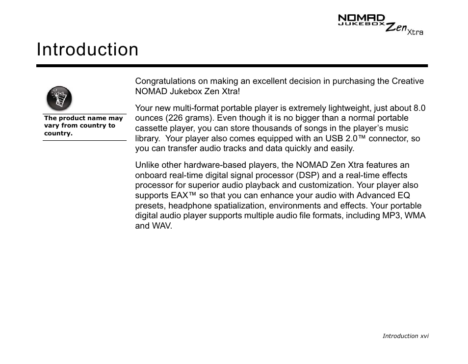 Introduction | CREATIVE NOMAD Zen XTRA User Manual | Page 13 / 106