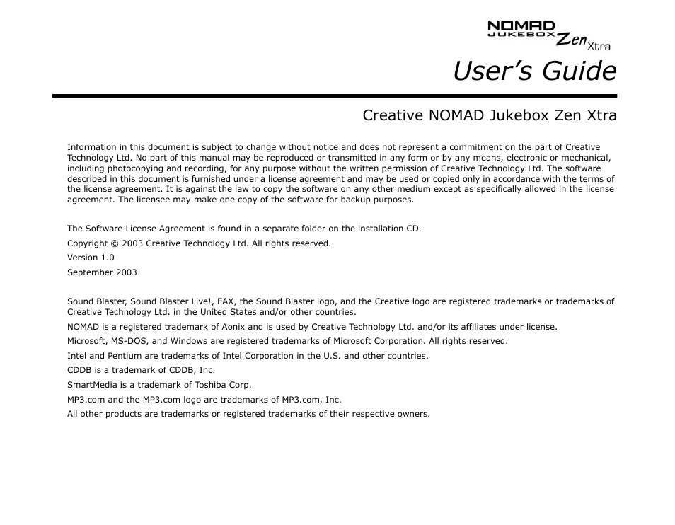 User’s guide | CREATIVE NOMAD Zen XTRA User Manual | Page 2 / 106