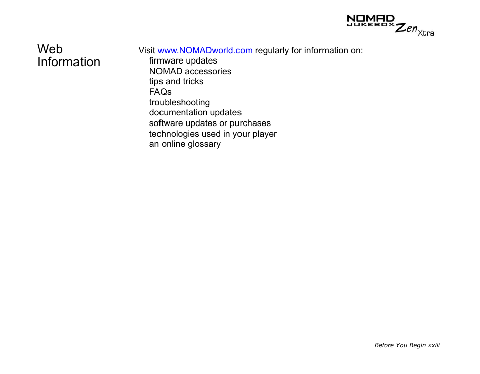 Web information | CREATIVE NOMAD Zen XTRA User Manual | Page 20 / 106