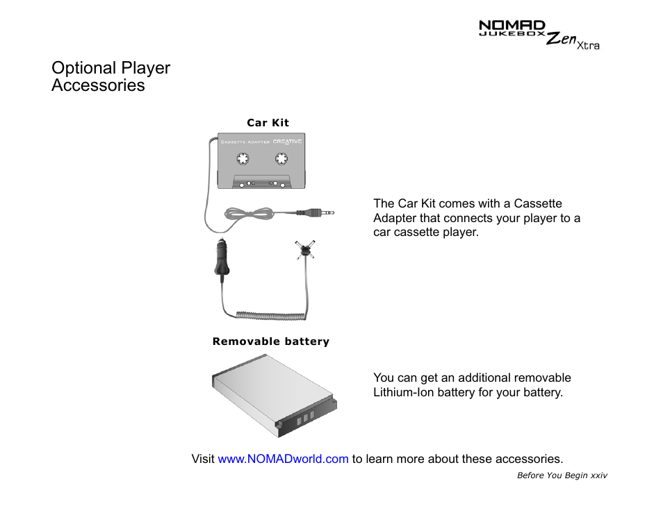 Optional player accessories | CREATIVE NOMAD Zen XTRA User Manual | Page 21 / 106