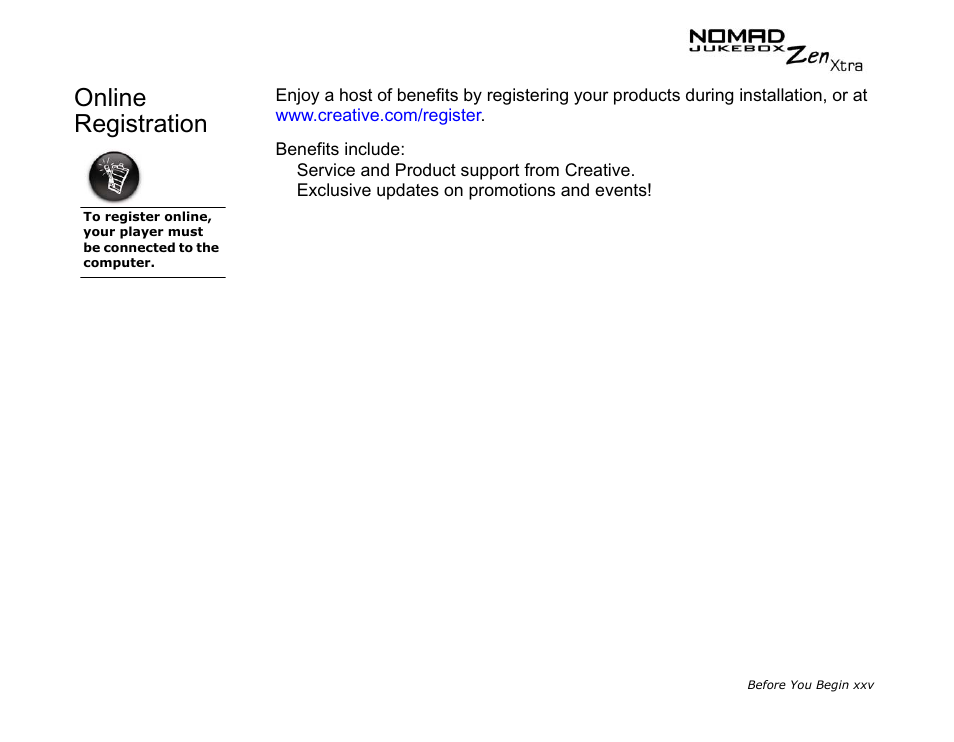 Online registration | CREATIVE NOMAD Zen XTRA User Manual | Page 22 / 106