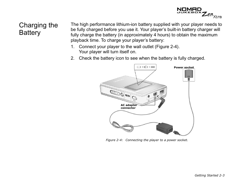 Charging the battery | CREATIVE NOMAD Zen XTRA User Manual | Page 32 / 106