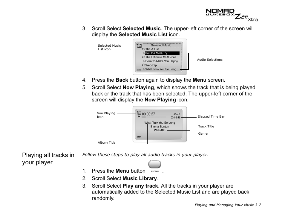 Playing all tracks in your player | CREATIVE NOMAD Zen XTRA User Manual | Page 41 / 106