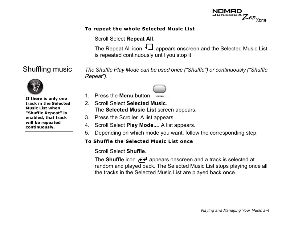 Shuffling music | CREATIVE NOMAD Zen XTRA User Manual | Page 43 / 106
