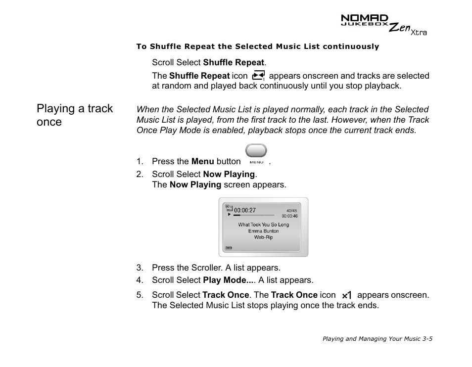Playing a track once | CREATIVE NOMAD Zen XTRA User Manual | Page 44 / 106
