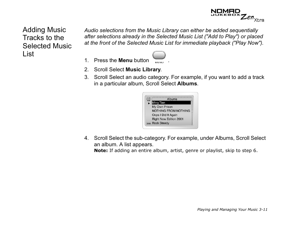 Adding music tracks to the selected music list | CREATIVE NOMAD Zen XTRA User Manual | Page 50 / 106