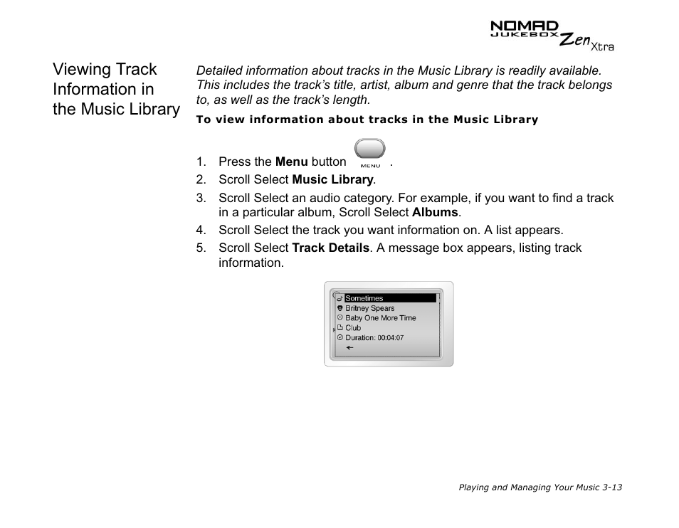 Viewing track information in the music library | CREATIVE NOMAD Zen XTRA User Manual | Page 52 / 106