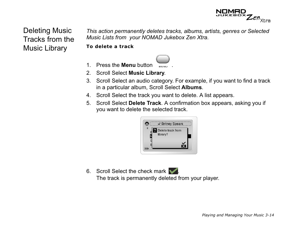 Deleting music tracks from the music library | CREATIVE NOMAD Zen XTRA User Manual | Page 53 / 106