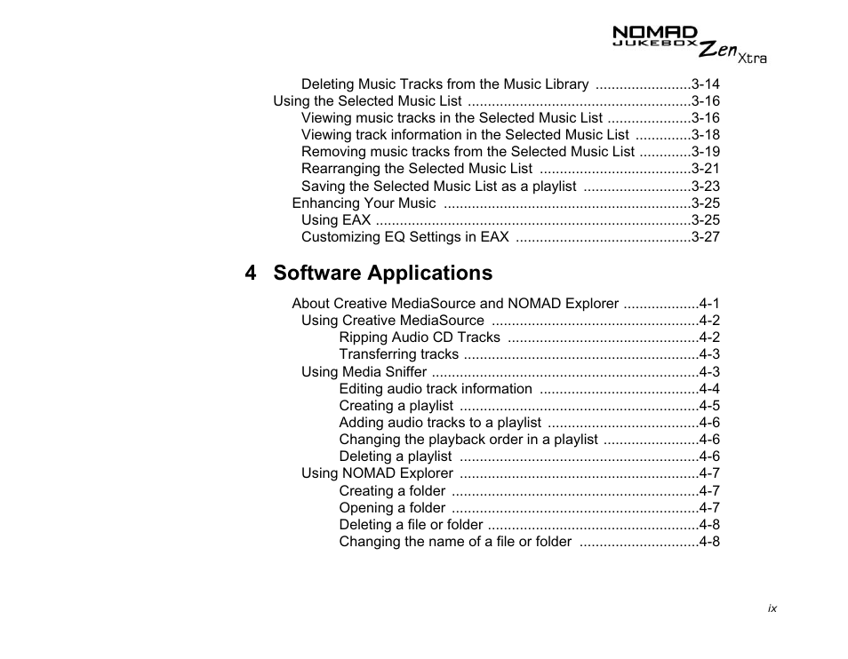 4 software applications | CREATIVE NOMAD Zen XTRA User Manual | Page 6 / 106