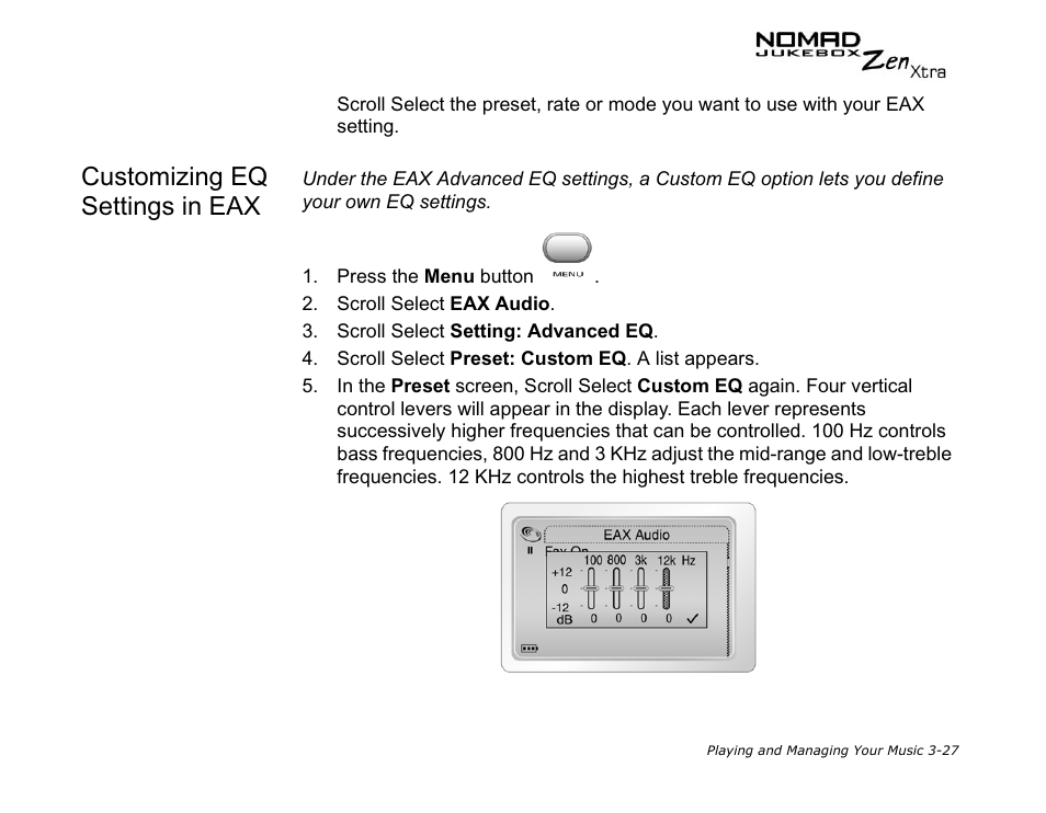 Customizing eq settings in eax | CREATIVE NOMAD Zen XTRA User Manual | Page 66 / 106