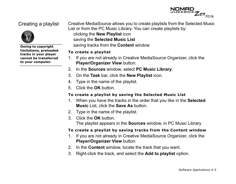 Creating a playlist | CREATIVE NOMAD Zen XTRA User Manual | Page 73 / 106