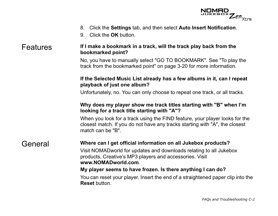 Features, General | CREATIVE NOMAD Zen XTRA User Manual | Page 92 / 106
