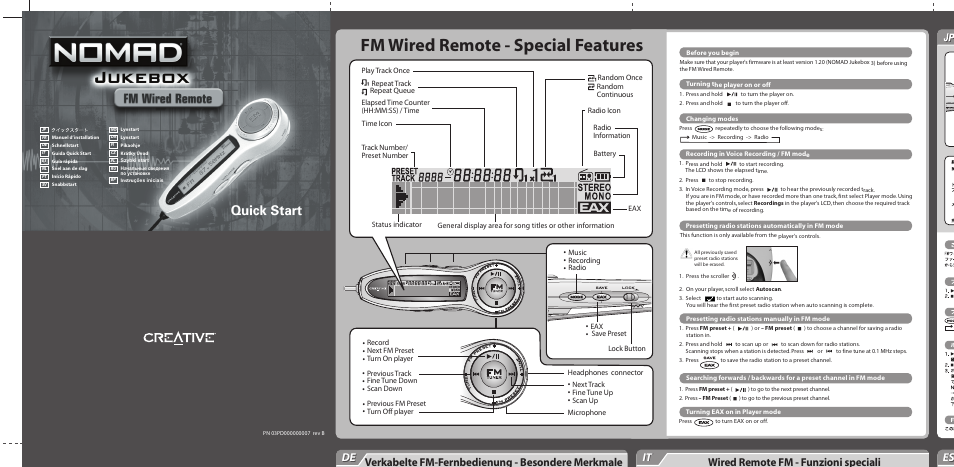 CREATIVE Zen FM Wired Remote User Manual | 1 page