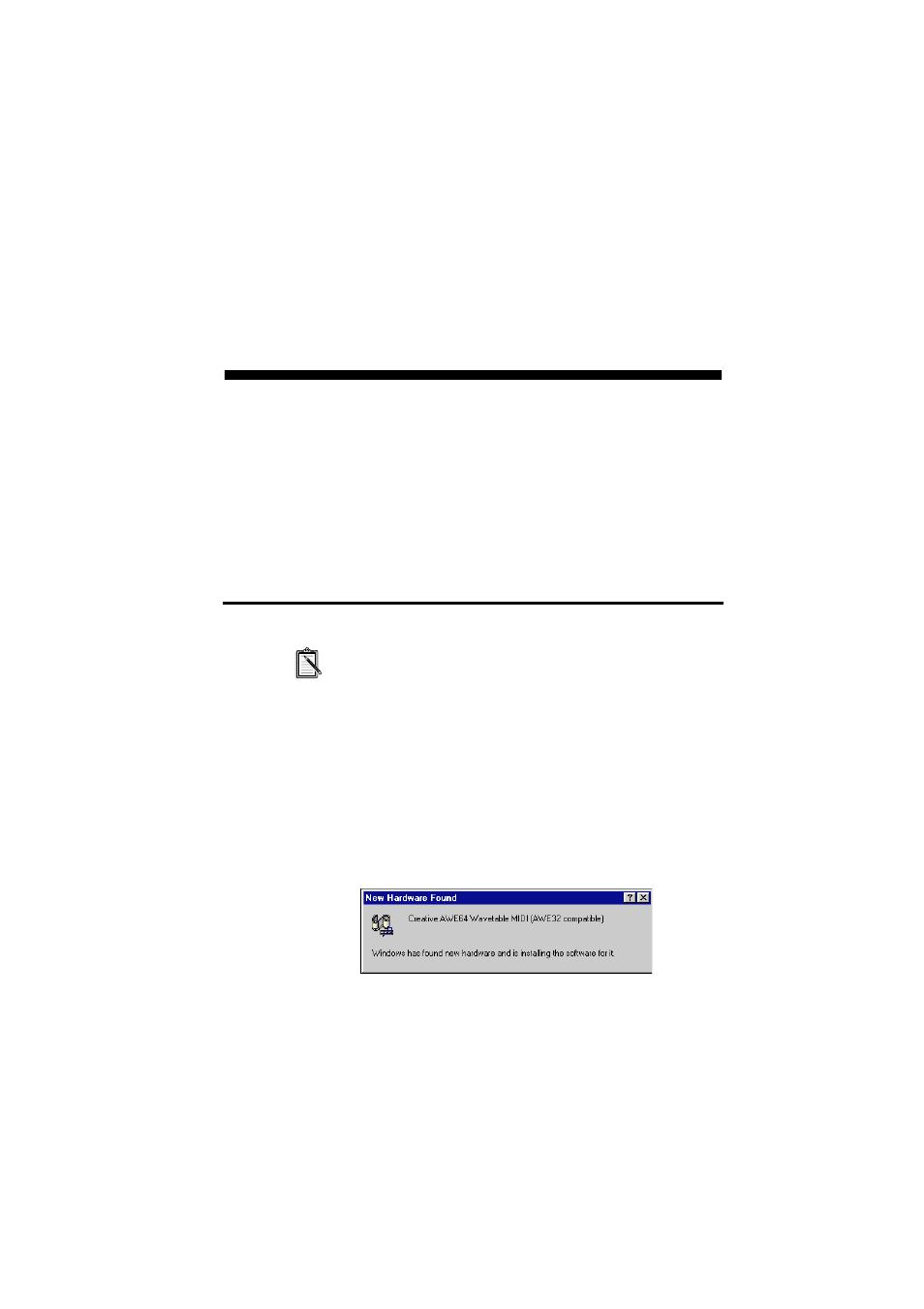 Installing software in windows 95, Setting up the audio card drivers, Figure 2-1: message box indicating the detection o | Setting up the audio card drivers -1 | CREATIVE AWE64 User Manual | Page 16 / 89