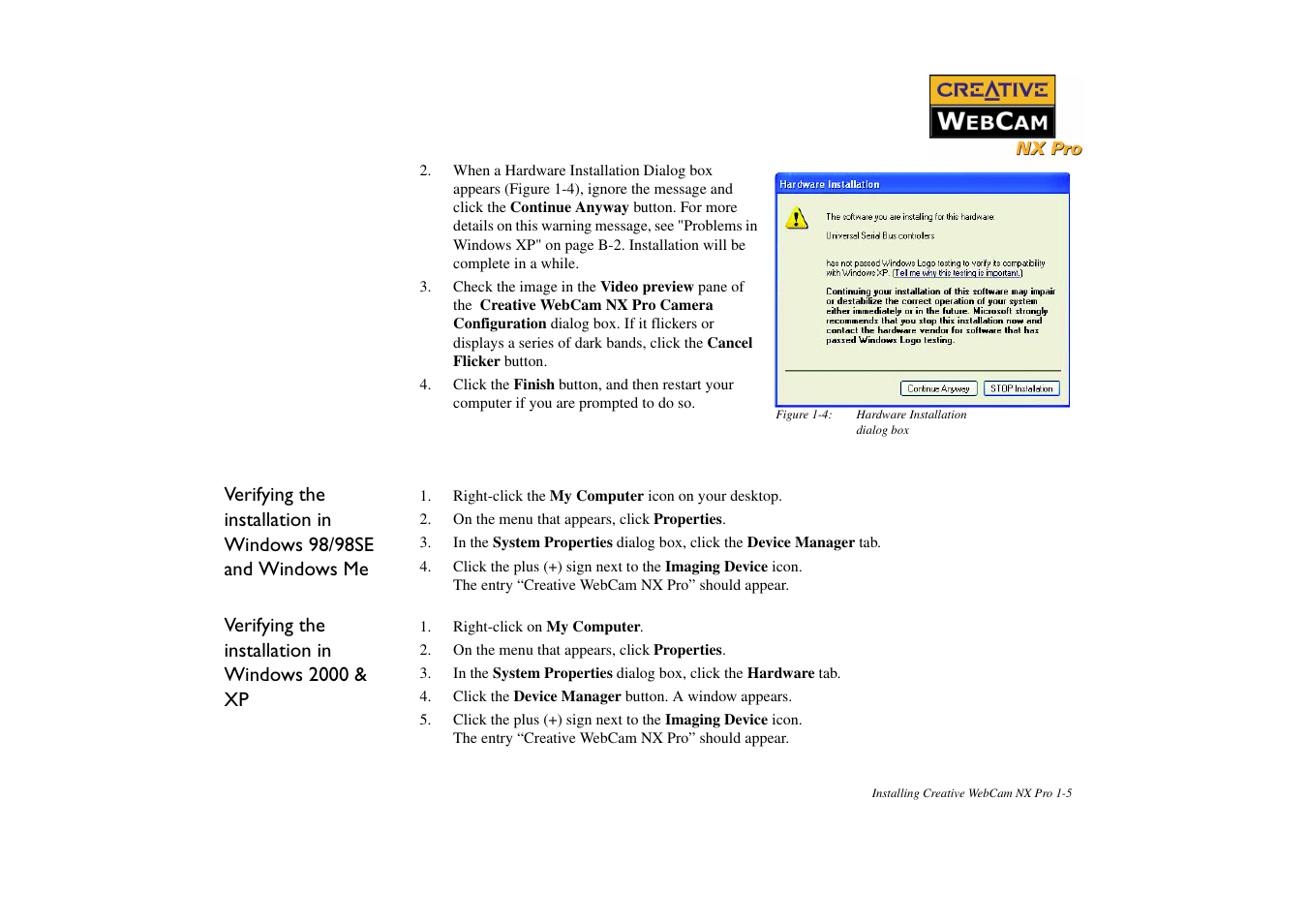 Verifying the installation in windows 2000 & xp | CREATIVE NX Pro User Manual | Page 15 / 30