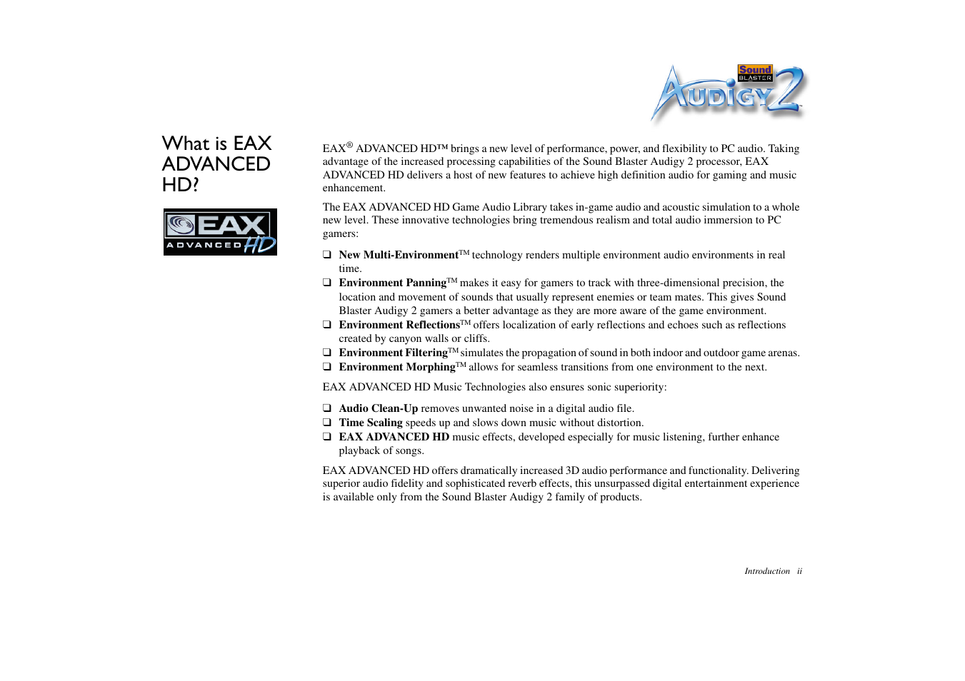 What is eax advanced hd | CREATIVE Sound Blaster Audigy 2 Platinum eX User Manual | Page 10 / 75
