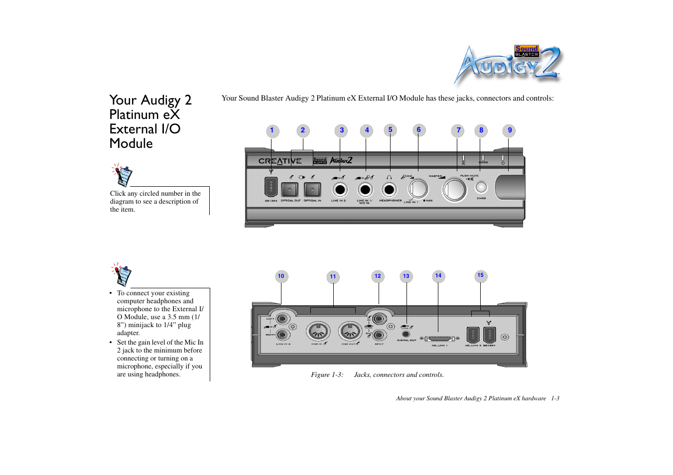 Your audigy 2 platinum ex external i/o module, Your audigy 2 platinum ex external i/o module -3 | CREATIVE Sound Blaster Audigy 2 Platinum eX User Manual | Page 17 / 75