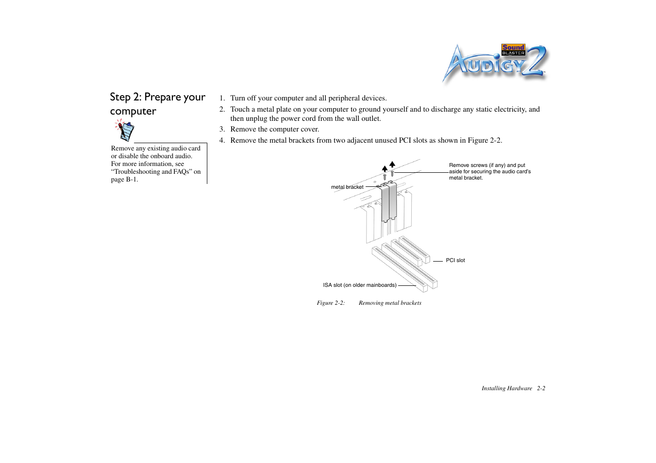Step 2: prepare your computer, Step 2: prepare your computer -2 | CREATIVE Sound Blaster Audigy 2 Platinum eX User Manual | Page 27 / 75