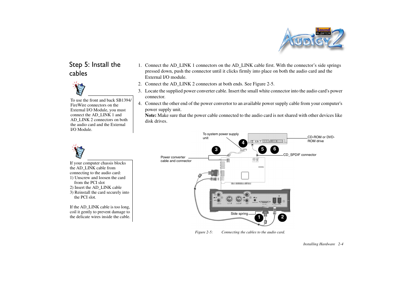 Step 5: install the cables, Step 5: install the cables -4 | CREATIVE Sound Blaster Audigy 2 Platinum eX User Manual | Page 29 / 75