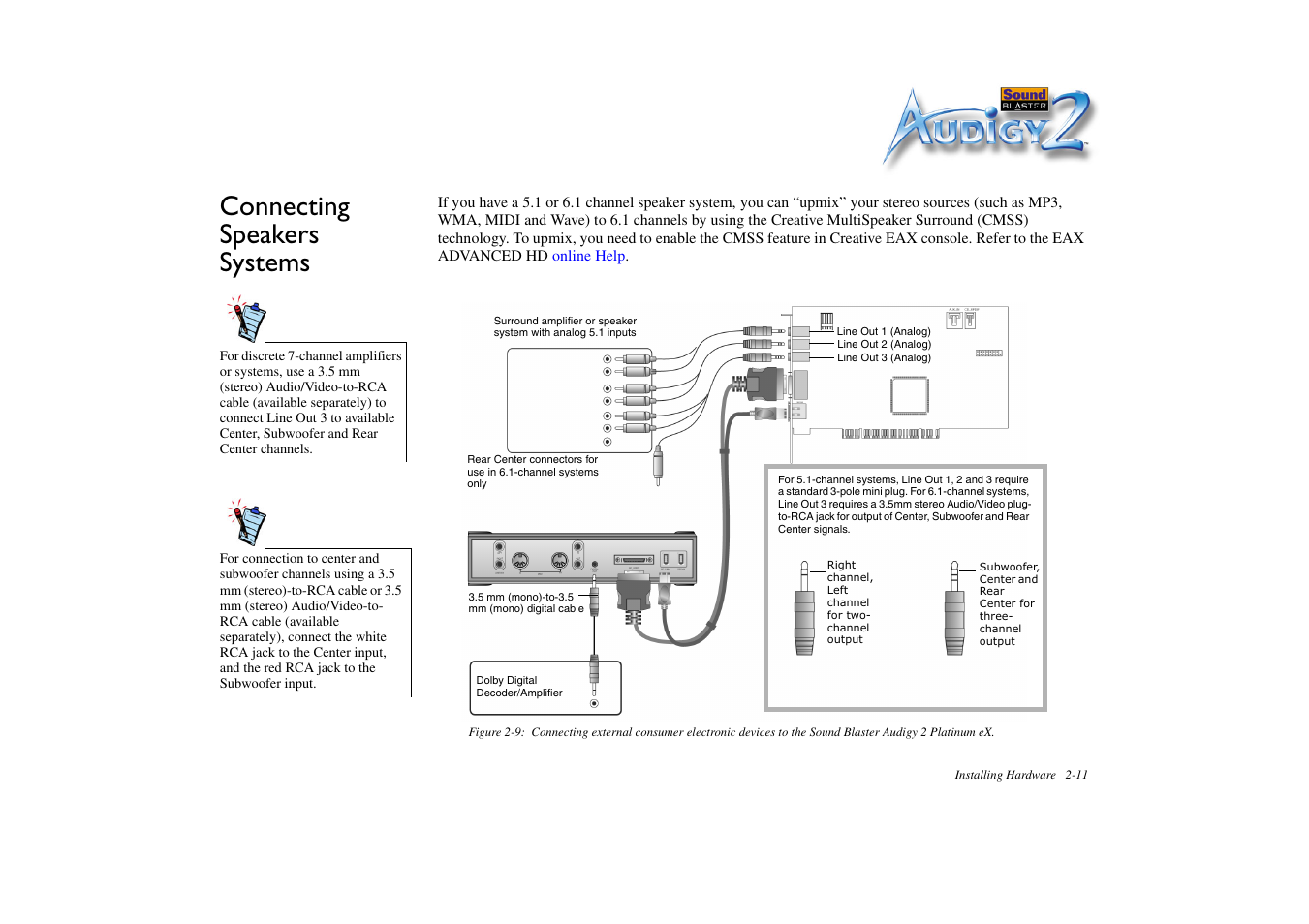 Connecting speakers systems, Connecting speakers systems -11 | CREATIVE Sound Blaster Audigy 2 Platinum eX User Manual | Page 36 / 75