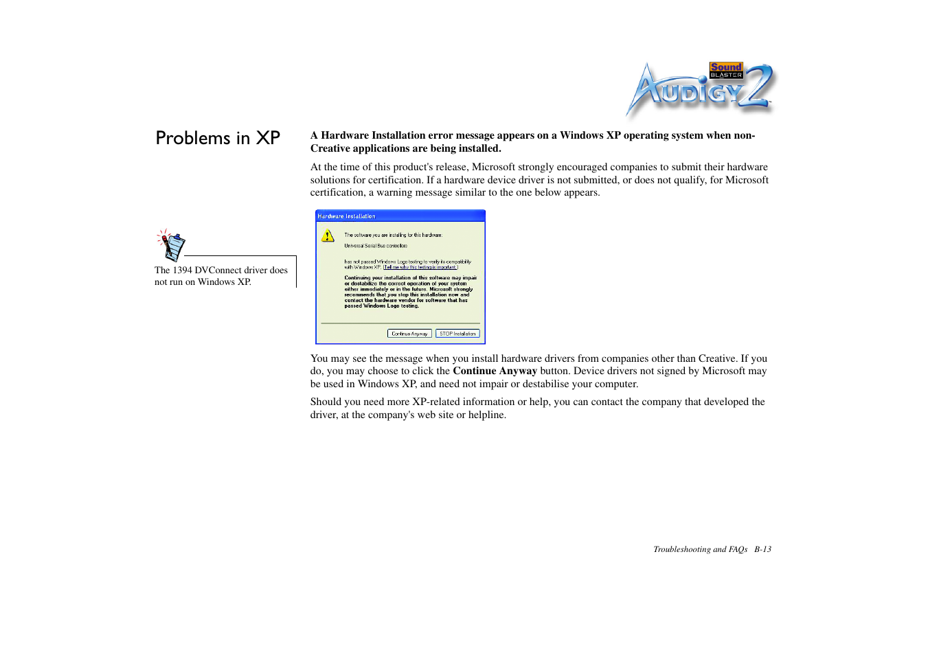 Problems in xp | CREATIVE Sound Blaster Audigy 2 Platinum eX User Manual | Page 73 / 75