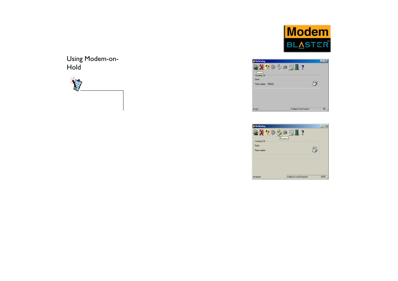 Using modem-on- hold, Using modem-on-hold -8 | CREATIVE Blaster Modem User Manual | Page 31 / 61