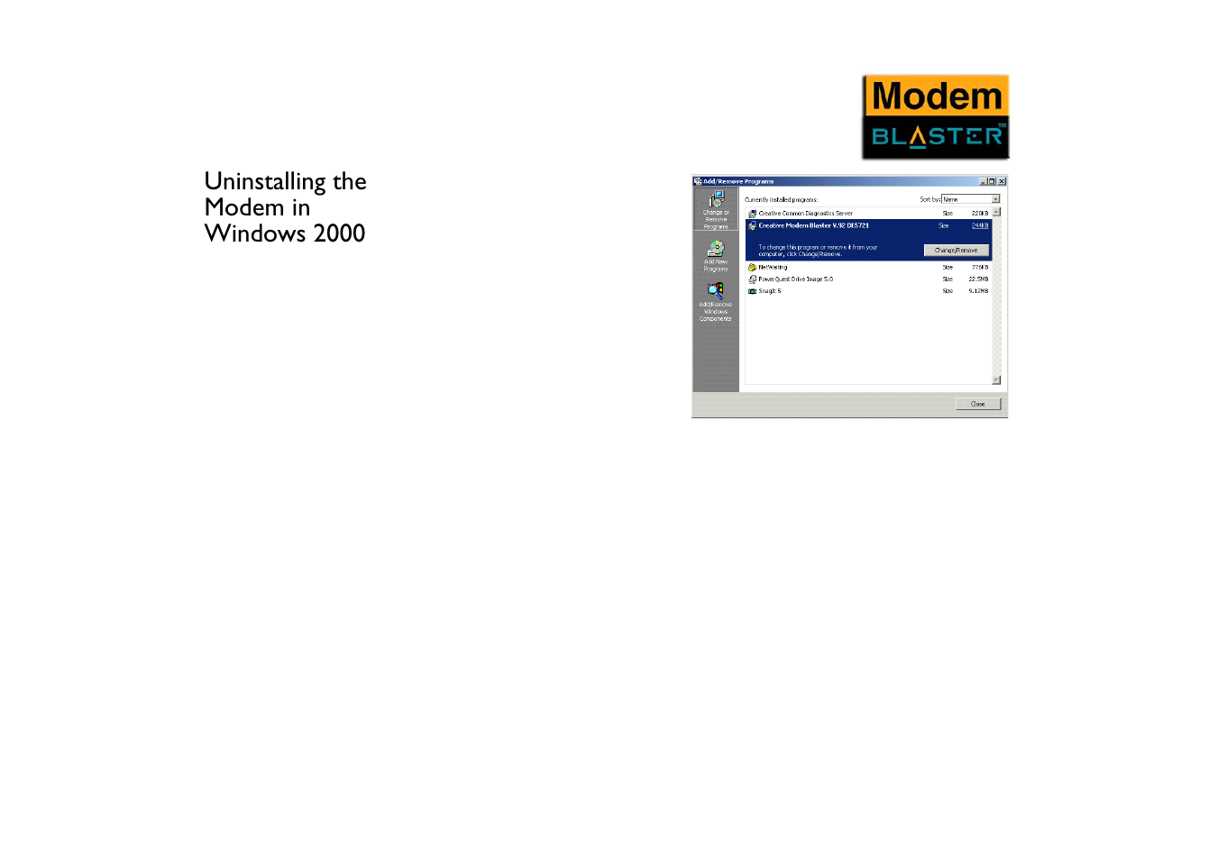 Uninstalling the modem in windows 2000, Uninstalling the modem in windows 2000 -4 | CREATIVE Blaster Modem User Manual | Page 37 / 61
