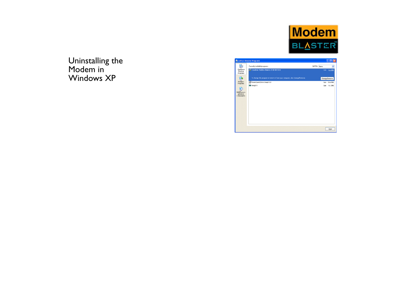 Uninstalling the modem in windows xp, Uninstalling the modem in windows xp -5 | CREATIVE Blaster Modem User Manual | Page 38 / 61