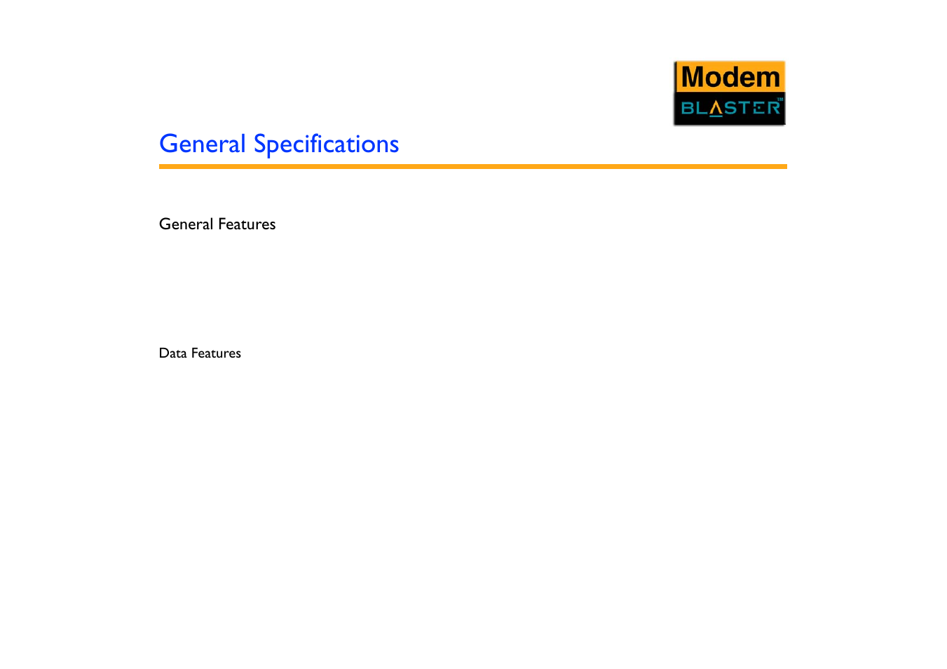General specifications, General features | CREATIVE Blaster Modem User Manual | Page 43 / 61